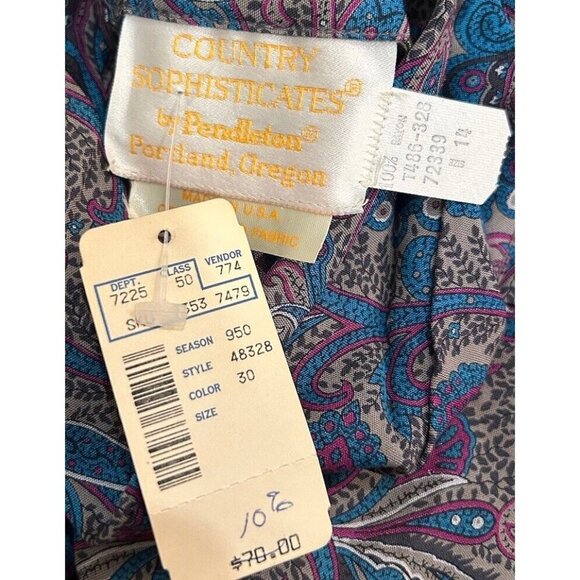 VTG Country Sophisticates by Pendleton Blue Gray Paisley Blouse Size 14 NOS - Picture 5 of 5